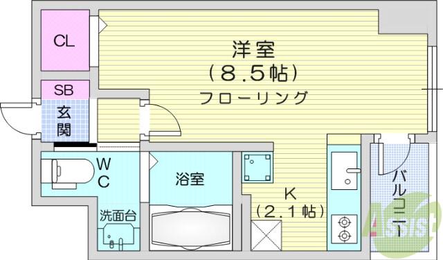 KDXレジデンス仙台駅東(ワンルーム/9階)の間取り写真