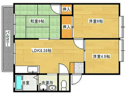 エステート宇品(3LDK/2階)の間取り写真