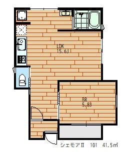 シェモアII(1LDK/1階)の間取り写真