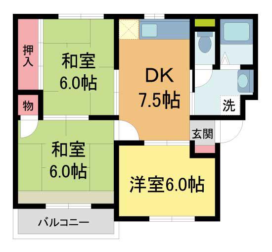 米谷マンション(3DK/1階)の間取り写真