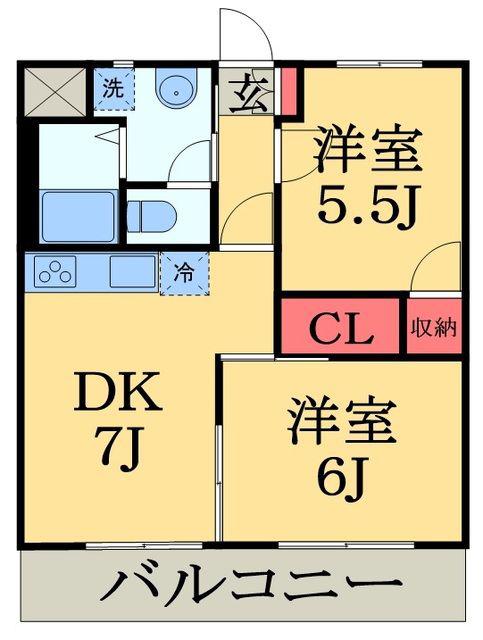 グリーンハイツ島野(2DK/1階)の間取り写真