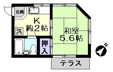 ハイツ北松戸(1K/2階)の間取り写真