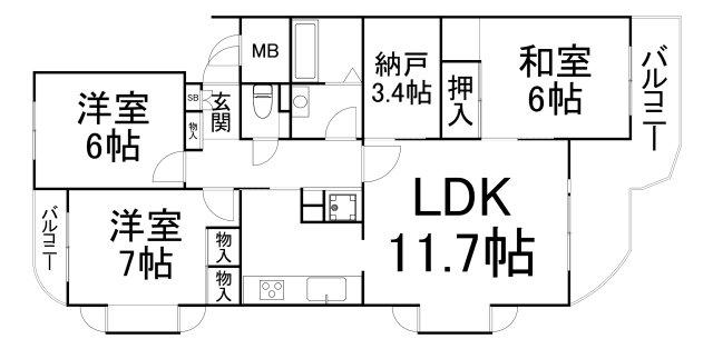 フェリーチェ深江橋(3SLDK/1階)の間取り写真