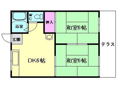 チェリーハイツ(2DK/1階)の間取り写真