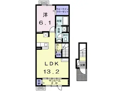 ミラノVI A(1LDK/2階)の間取り写真