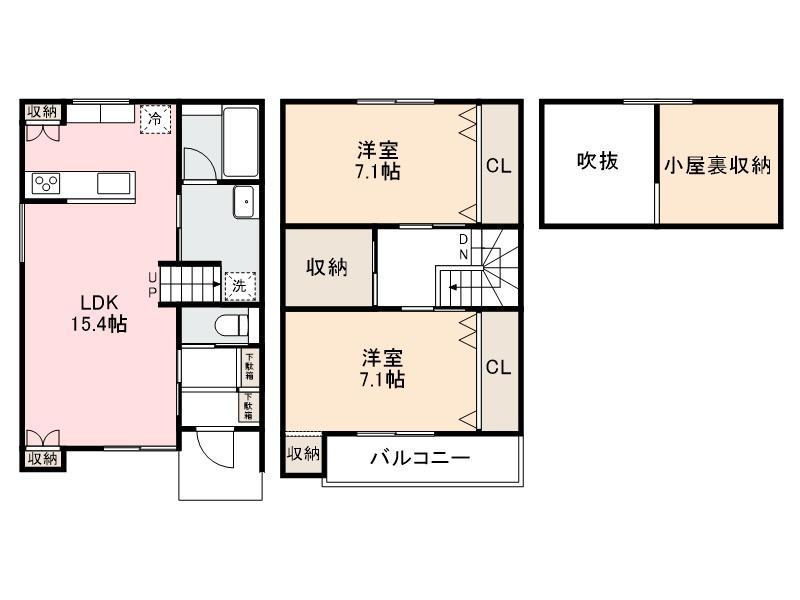 メゾネストZ香西(2LDK/1階)の間取り写真