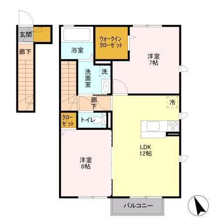 アムール(2LDK/2階)の間取り写真
