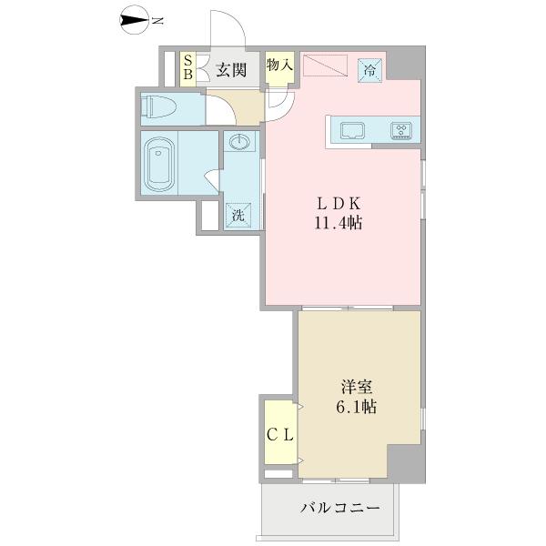 ＪＲ東西線 新福島駅 徒歩3分 5階建 築10年(1LDK/2階)の間取り写真