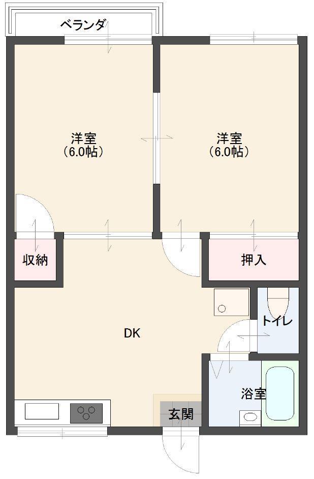 ハイツ古都(2DK/1階)の間取り写真