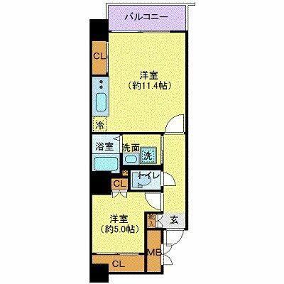 カスタリア一番町ウエスト(1LDK/2階)の間取り写真