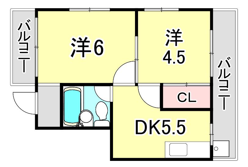宝塚ハーモニーハイツ(2DK/4階)の間取り写真