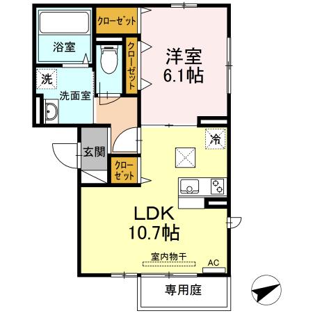 ラフィーネ下荒田(1LDK/1階)の間取り写真