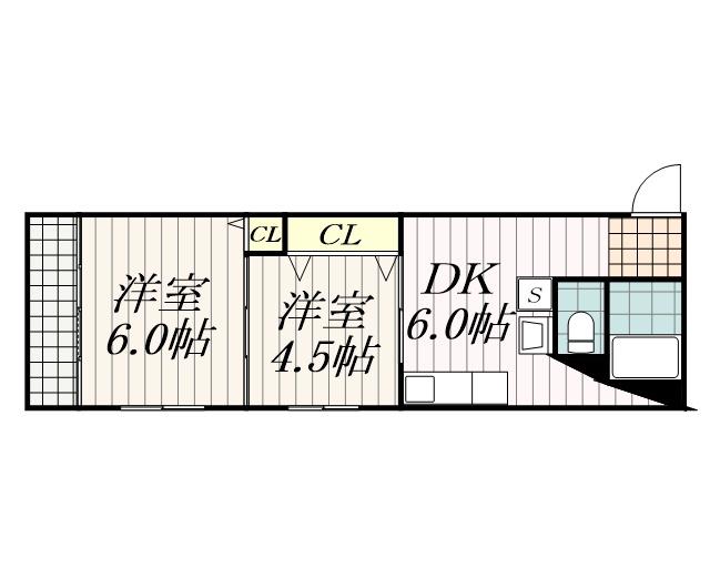 秋葉コーポ(2DK/3階)の間取り写真