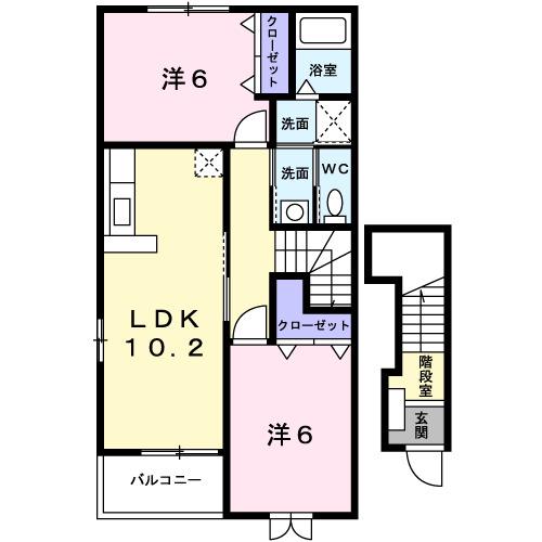 ベェル ヴェル(2LDK/2階)の間取り写真