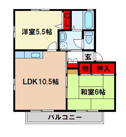 ラフォーレ原田N(2LDK/2階)の間取り写真