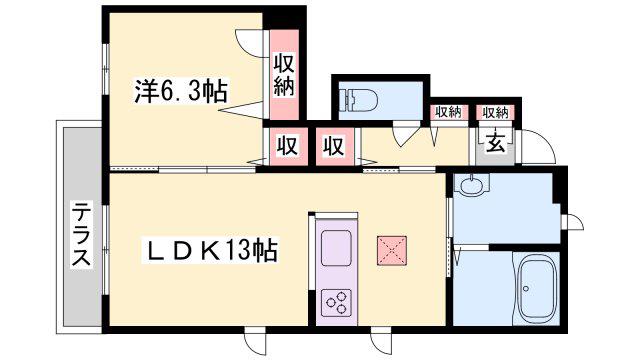 アーバンのざとCENTER(1LDK/1階)の間取り写真