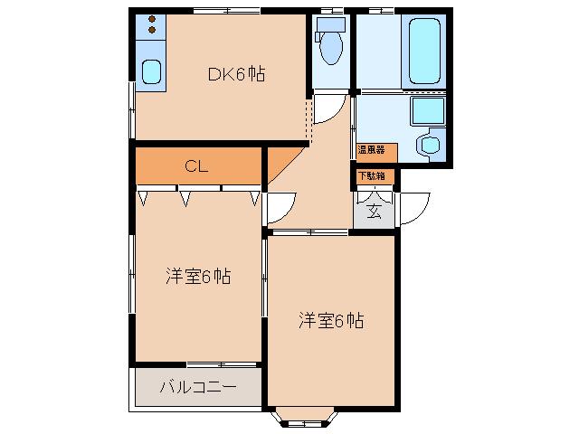 ウエストタウンIII(2DK/2階)の間取り写真