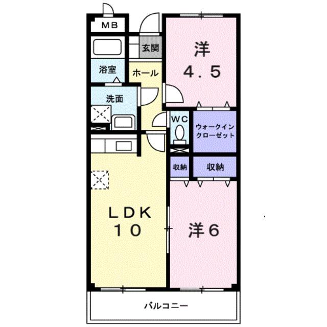 ファシナシオン毛見II(2LDK/2階)の間取り写真