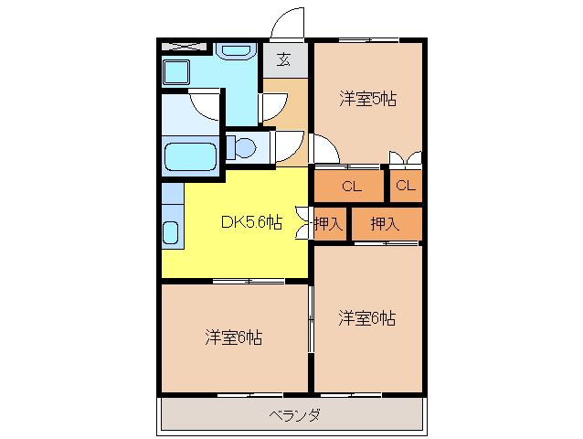 サウザンプレイス(3DK/1階)の間取り写真