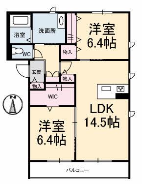 グランベレオみとう(2LDK/1階)の間取り写真