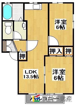 ハイラーク甘木C(2LDK/2階)の間取り写真