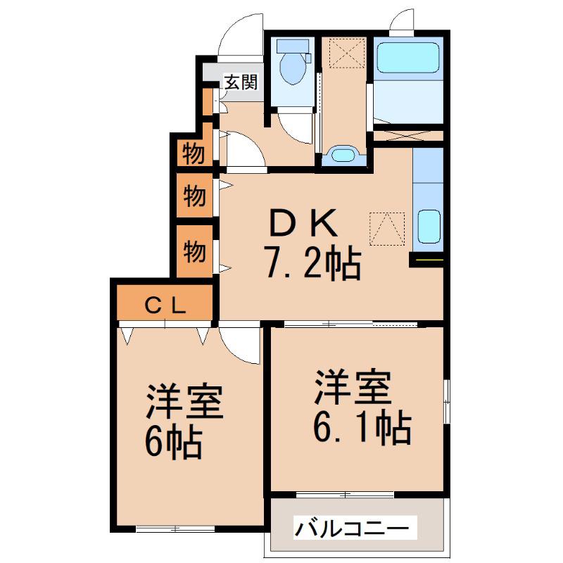 ヒルレジェンド(2DK/1階)の間取り写真