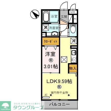 坂戸若葉エテルネル(1LDK/1階)の間取り写真