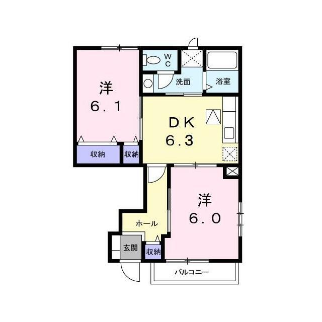 エリア21α(2DK/1階)の間取り写真