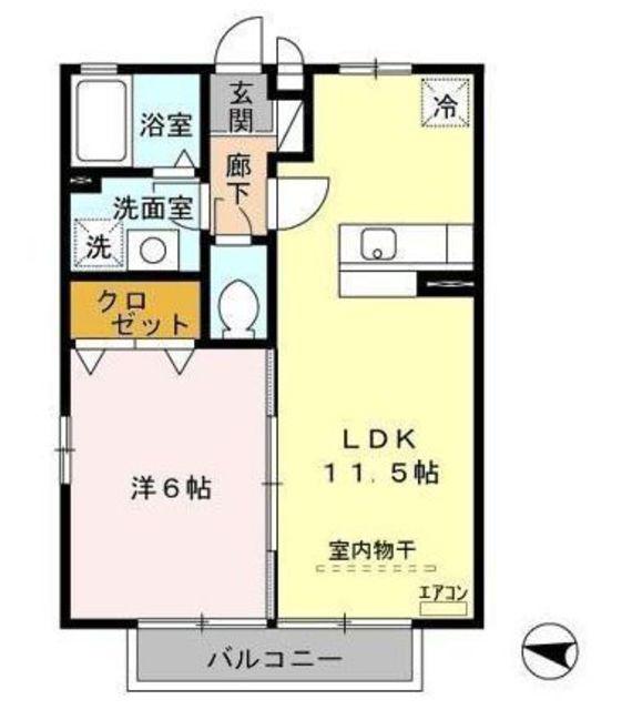 リバーウォークA・B(1LDK/2階)の間取り写真