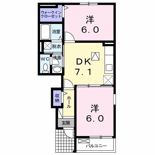 メゾン アリエス(2DK/1階)の間取り写真