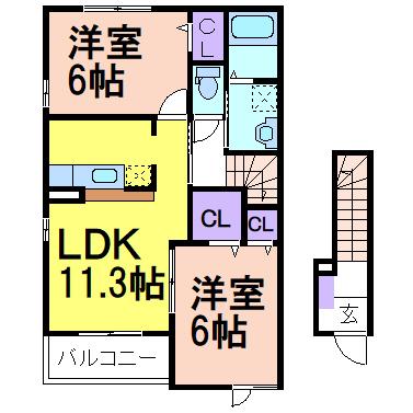 K・U・5(2LDK/2階)の間取り写真