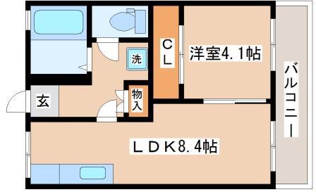 美山台ハイツ(1LDK/2階)の間取り写真