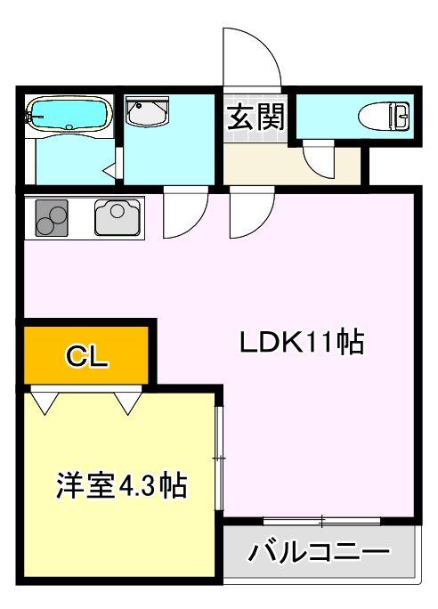 ジリオ鳥栖(1LDK/3階)の間取り写真