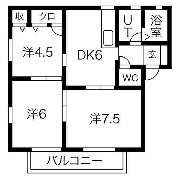 プライムB(3DK/1階)の間取り写真