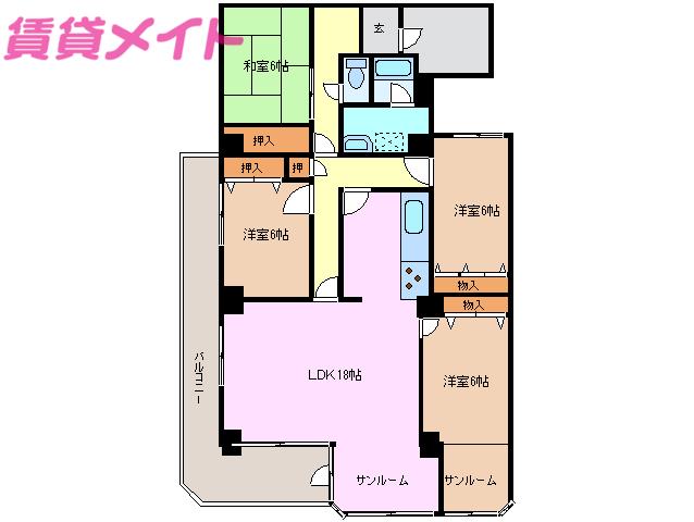 ロイヤル東海川原町(4LDK/8階)の間取り写真