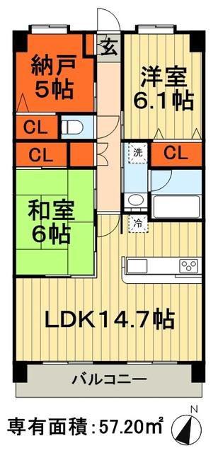 クイーンズレゾン末広(3LDK/3階)の間取り写真