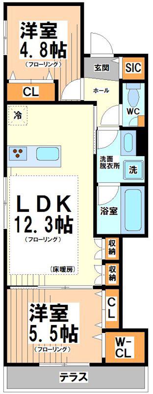 HILLTOP イースト(2LDK/1階)の間取り写真