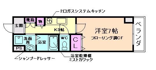 ストロベリーヒルズ阪大前(1K/3階)の間取り写真