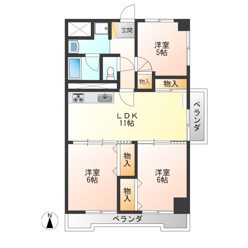 泉ヶ丘ハイツII(3LDK/2階)の間取り写真