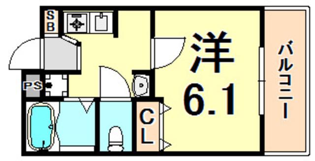 ルーエーベル潮江壱番館(1K/2階)の間取り写真
