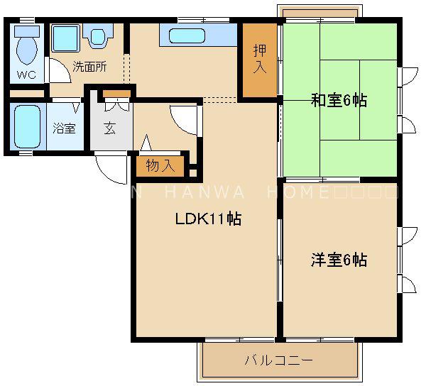 ハイツスバル(2LDK/2階)の間取り写真