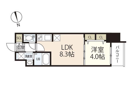 BPRレジデンス国泰寺(1LDK/8階)の間取り写真