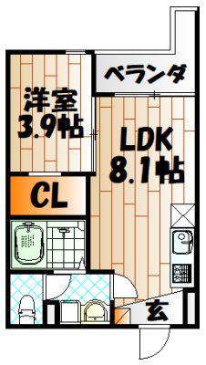 クレシア中島(1LDK/1階)の間取り写真