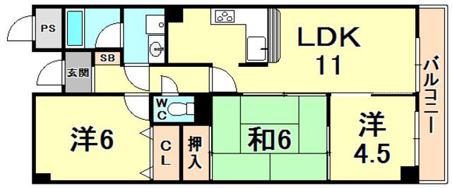 パラシオ苦楽園(3LDK/4階)の間取り写真