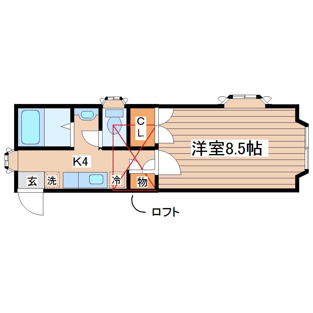 ホワイトキャッスル郡山ビレジA棟(1K/1階)の間取り写真