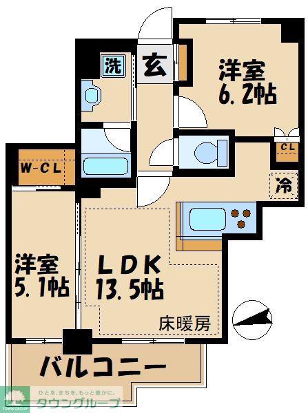 BRILLIATOWER聖蹟桜ヶ丘BLOOMINGRESIDENCE(2LDK/7階)の間取り写真