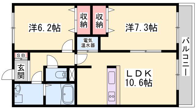 インタービレッジ城北(2LDK/4階)の間取り写真