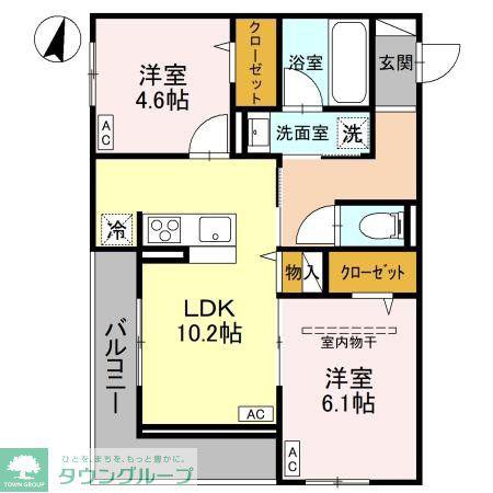NOBLE VILLA東大成(2LDK/2階)の間取り写真