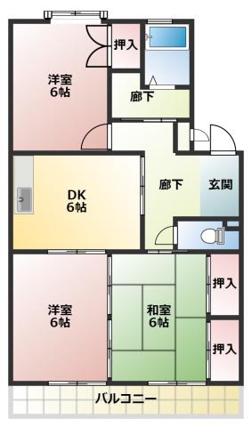 サンライズベル(3DK/4階)の間取り写真