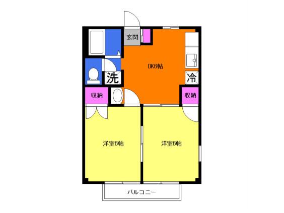 アクティブもうぎ(2DK/2階)の間取り写真